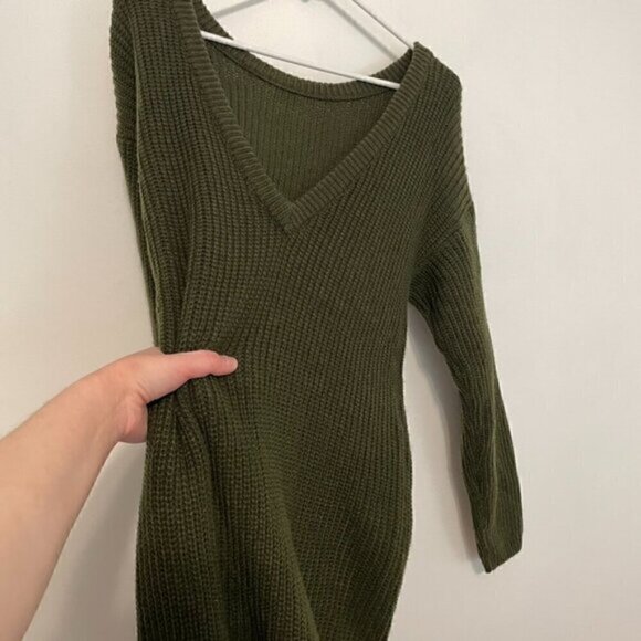 LULUS LULU'S Bringing Sexy Back Backless Sweater Dress Olive Green V-Neck Back M - Picture 14 of 15